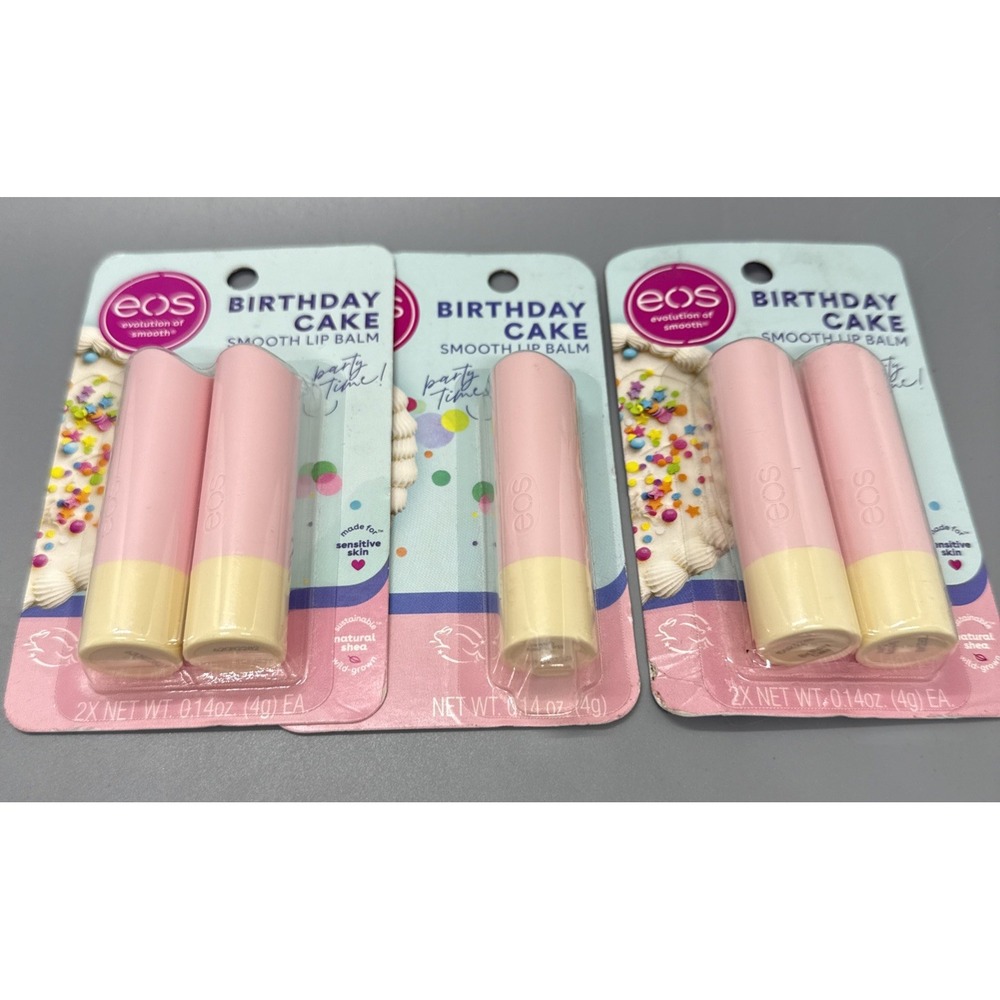 eos Natural Shea Lip Balm- Birthday Cake, eos lip balm, All-Day Moisture, 5 Pack